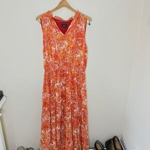 Women's MSK Orange Floral Sleeveless Long Dress Polyester Size XL Casual